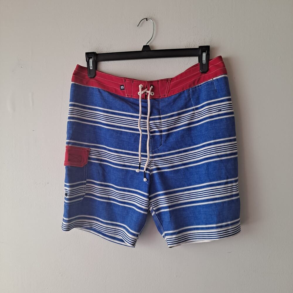 Sperry Top Sider Mens Blue & Red Striped Swim Trunk - Waist 36"